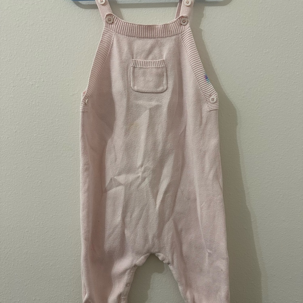 Angel Dear Pale Pink Knit Overalls with Front Pocket